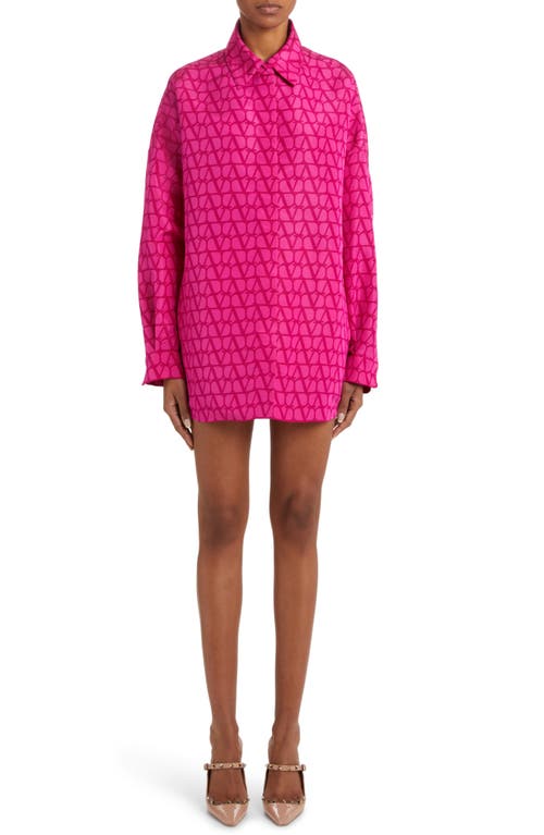 Valentino Garavani VLOGO Longline Silk Button-Up Shirt in Pink Pp at Nordstrom, Size 8 Us
