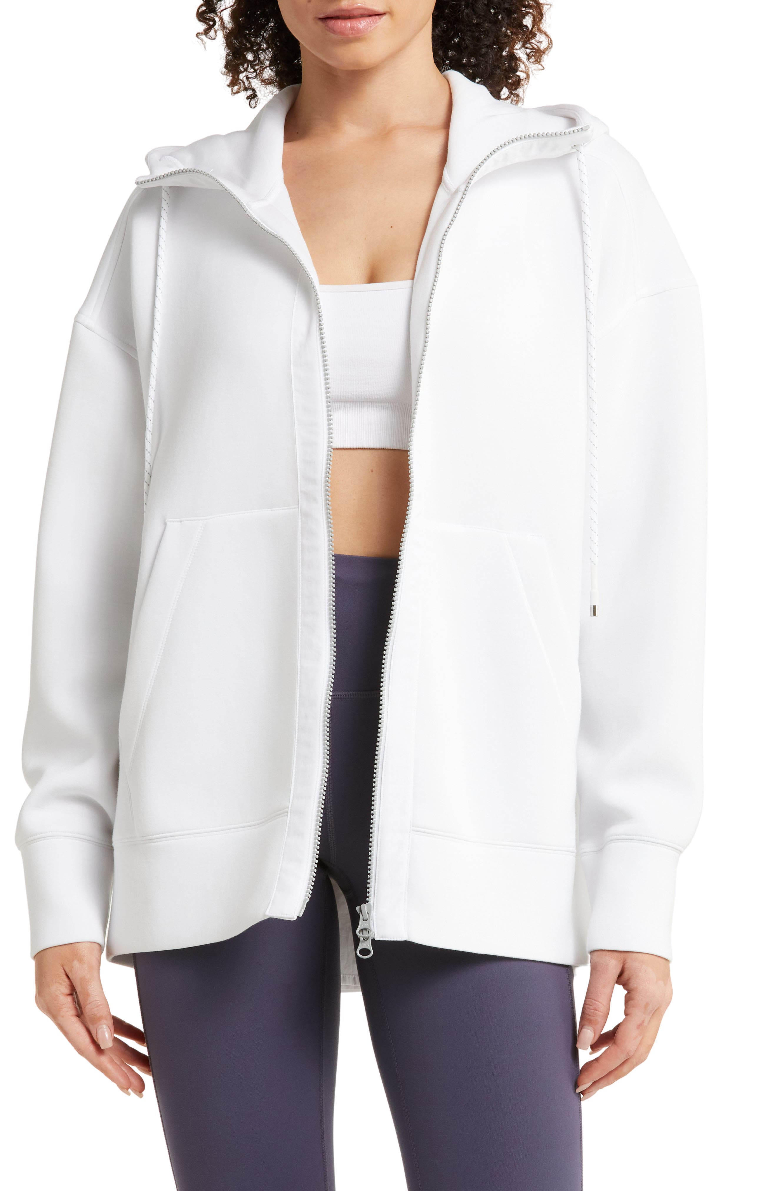 zella Intention Front Zip Back Vent Hoodie in White