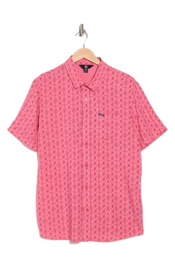 Volcom Warbler Short Sleeve Button-up Shirt In Pink