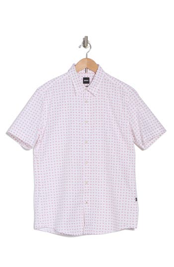 Hugo Boss Boss Roan Ken Slim Fit Short Sleeve Button-up Shirt In Open White
