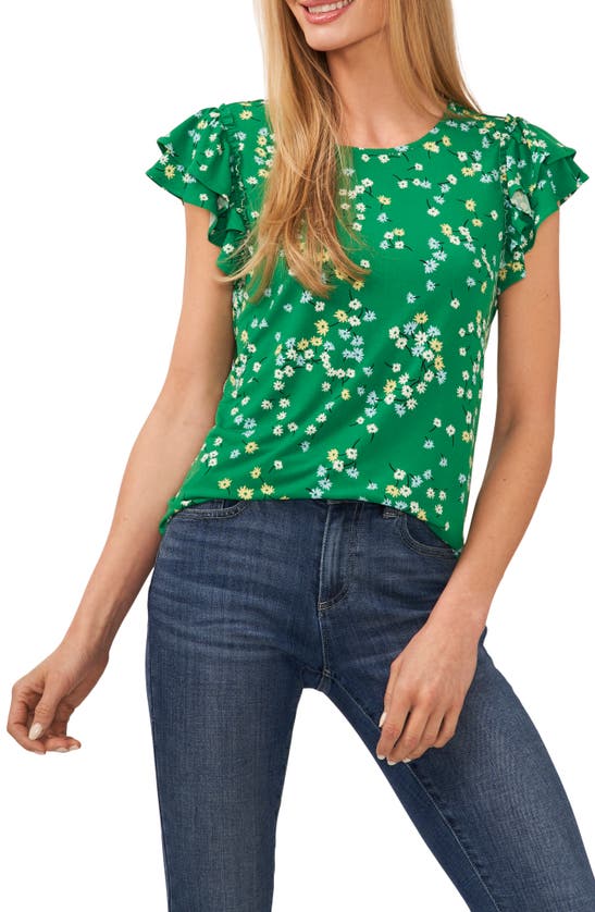 Cece Double Ruffle Knit Top In Lush Green