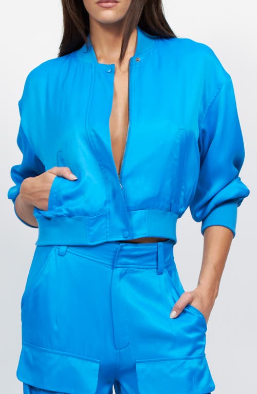 Nico Satin Bomber Jacket in Brilliant Blue