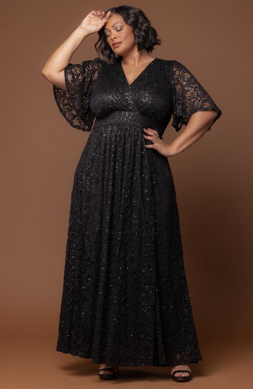 Kiyonna Luminous Sequin Lace A-line Gown In Onyx