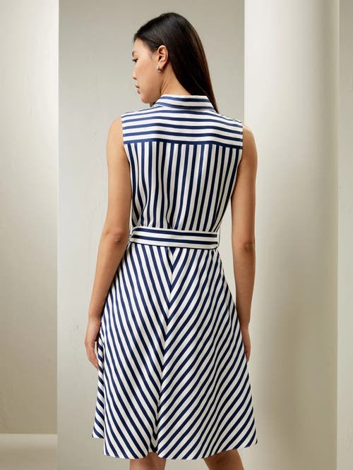 Shop Lilysilk Silk Striped Sleeveless Dress In Blue-white-pinstripes