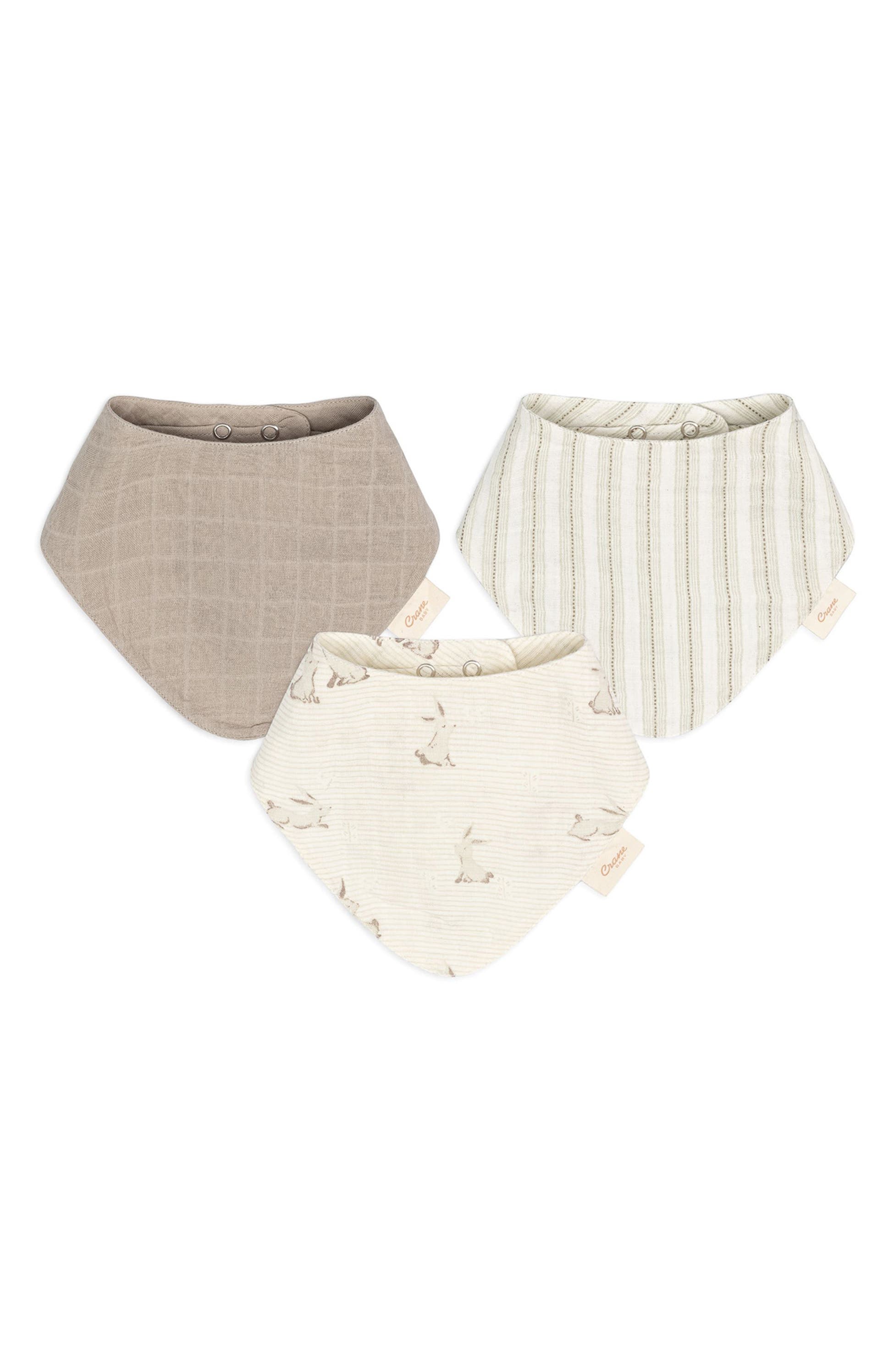 CRANE BABY Avery 3-Pack Cotton Muslin Bandana Bibs, Main, color, Ivory