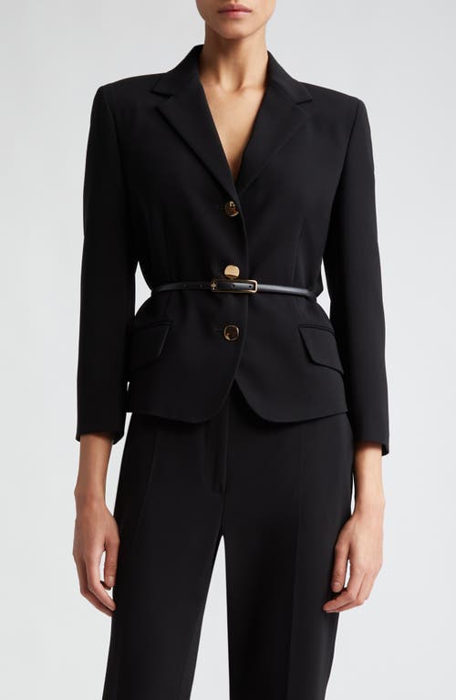 Max Mara Studio Cancan Belted Three Quarter Sleeve Cady Blazer Black at Nordstrom,