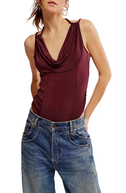 Free People First Choice Cowl Neck Bodysuit In Burgundy