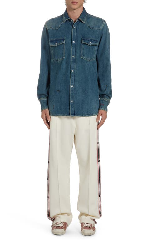 Shop Golden Goose Side Stripe Snap Track Pants In Papyrus/dark Blue