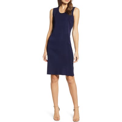 Ming Wang Scoop Neck Knit Sheath Dress, Blue