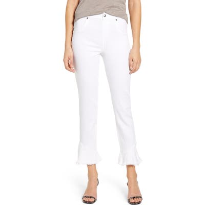 Hue Ultrasoft Denim Raw Frill Hem Skimmer Leggings, White