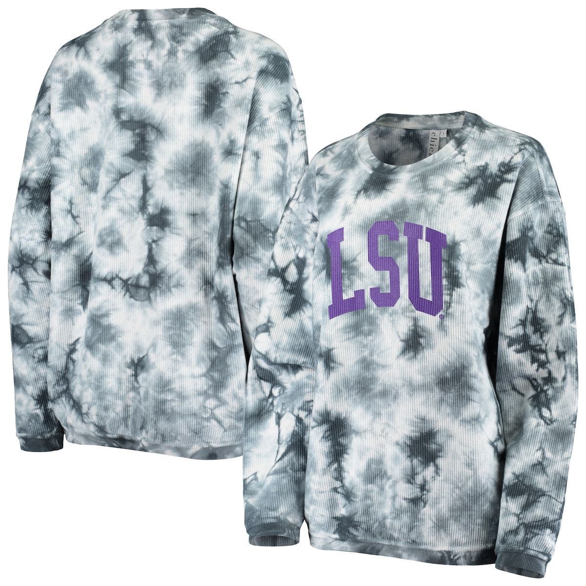 CHICKA-D Women's chicka-d White/Charcoal LSU Tigers Tie Dye Corded Pullover Sweatshirt at Nordstrom