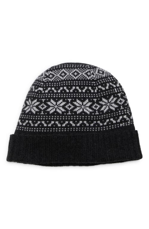 Shop Eleventy Norwegian Motif Cashmere Beanie In Carbon And White