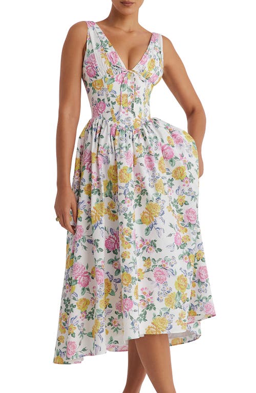 House Of Cb Emmelina Floral Cotton Blend Dress In Yellow Flower Print