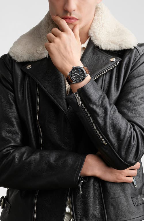 Longines Spirit Leather Strap Watch, 42mm In Black/brown