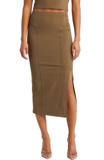 brown pencil long skirt