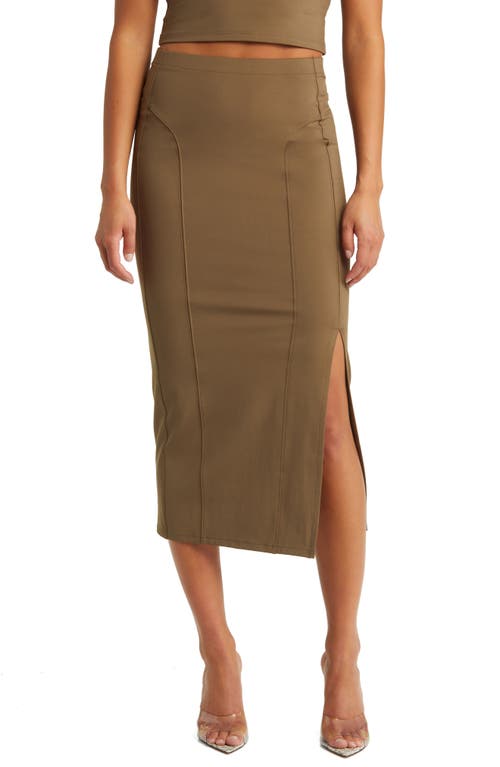 Open Edit High Waist Midi Skirt in Brown Teak at Nordstrom, Size Large