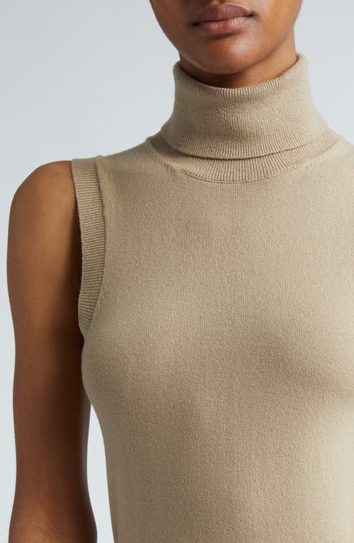 Shop Michael Kors Collection Sleeveless Cashmere Turtleneck Sweater In Sand