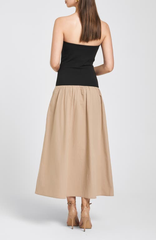 Shop Wayf Kierstin Strapless Midi Dress In Black/khaki