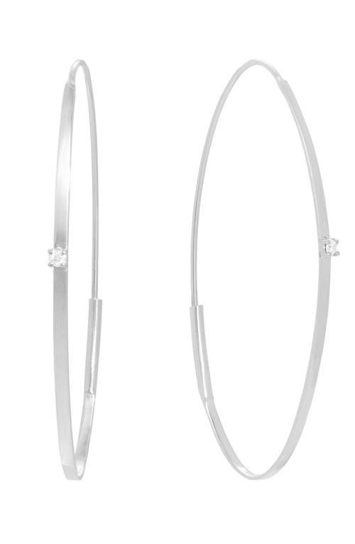 Lana Jewelry Small Magic Flat Oval Diamond Hoop Threader Earrings in White Gold