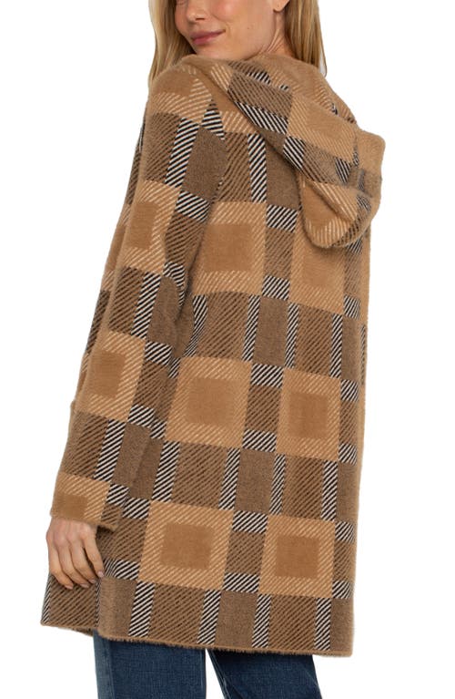 Shop Liverpool Plaid Open Front Longline Coatigan In Camel Check