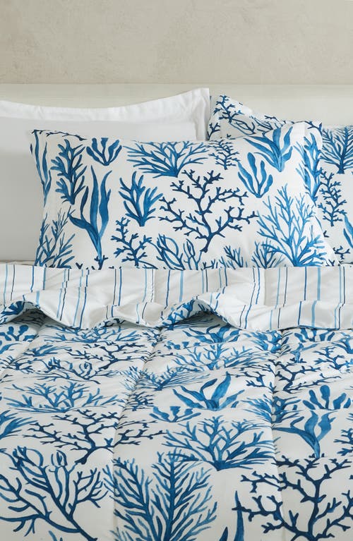Woven & Weft Reversible Print Comforter Set In Navy Sea Coral Print