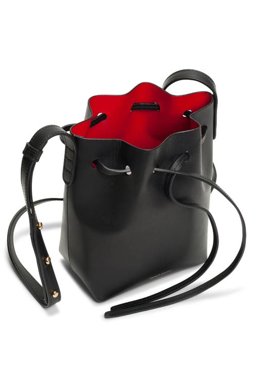 Shop Mansur Gavriel Mini Mini Leather Bucket Bag In Black/flamma