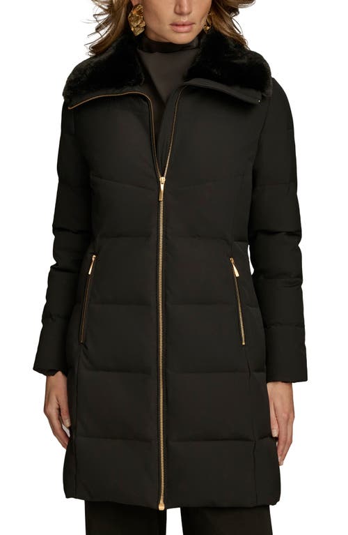 Donna Karan New York Walker Puffer Coat with Faux Fur Trim in Black 