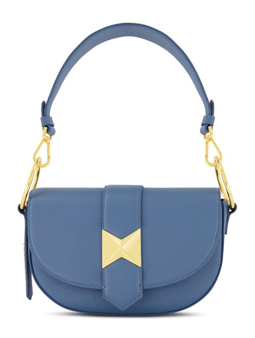 Mac Duggal Gold Plated Hardware Grain Leather Saddle Bag In Twilight
