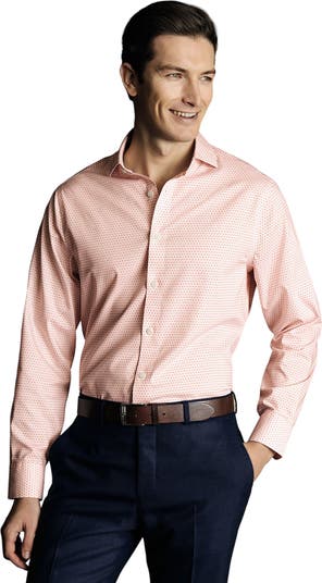 Slim Fit Semi-Cutaway Collar Non-Iron Floral Geo Print Shirt