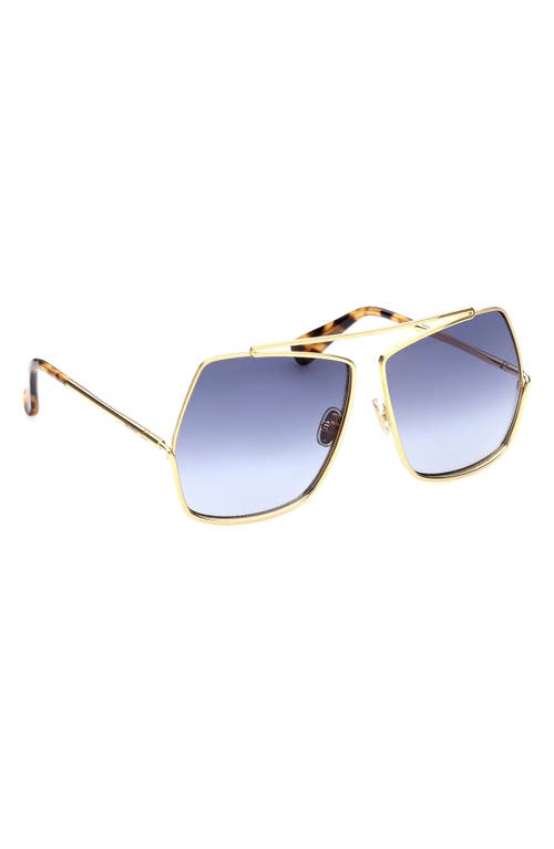 Shop Max Mara 64mm Gradient Geometric Sunglasses In Shiny Gold/gradient Blue