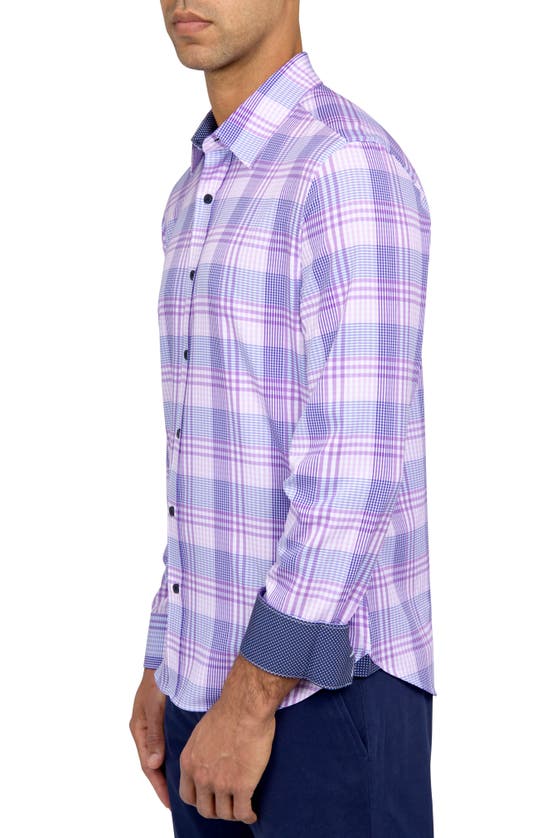 Shop Construct Slim Fit Plaid Four-way Stretch Performance Sport Shirt In Lilac