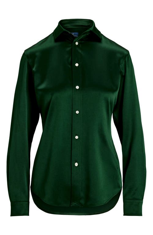 Shop Polo Ralph Lauren Silk Button-up Shirt In Northwest Pine