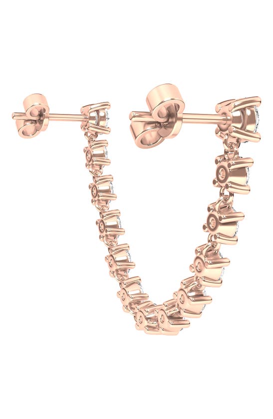 Hautecarat Lab-created Diamond Rope Chain Single Earring With Two Round Studs In 18k Rose Gold