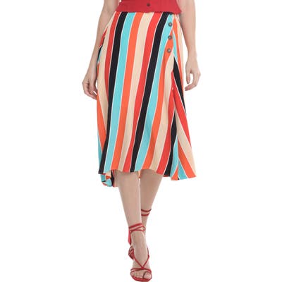 Astr The Label Monica Stripe Asymmetrical Skirt, Orange