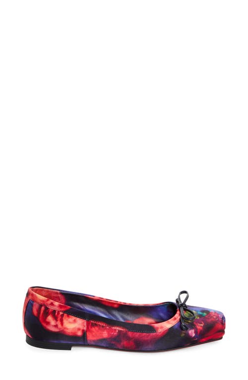 Shop Christian Louboutin Rose Mamadrague Bow Silk Flat In Red Multi/lin Multi