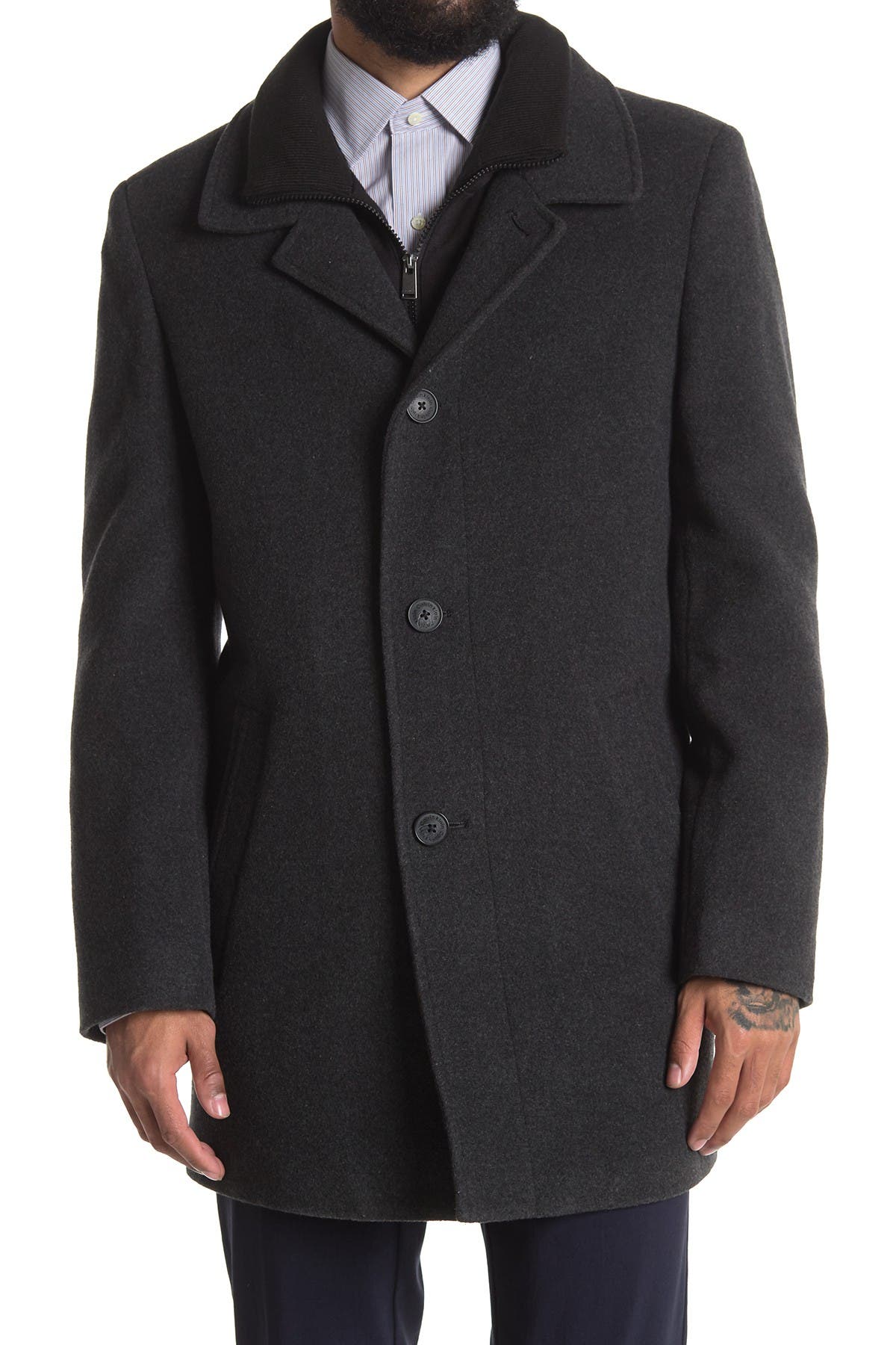 Calvin Klein Coleman Bib Wool Blend Coat In Charcoal5