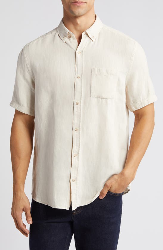 Shop Johnston & Murphy Antique Dyed Linen Blend Short Sleeve Button-down Shirt In Light Gray