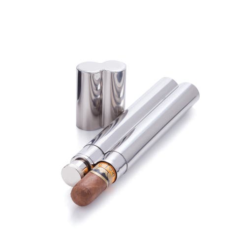 Viski Cigar Holder And Flask In Silver