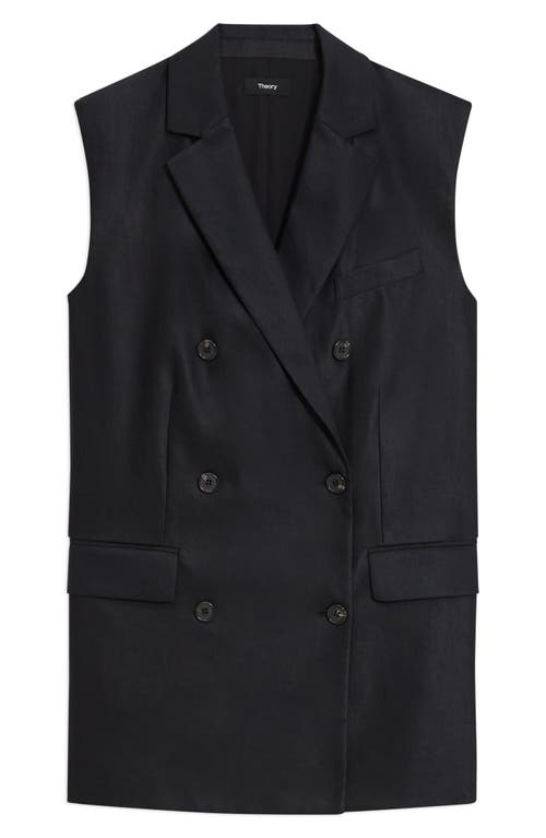 Theory Double Breasted Linen Blend Blazer In Black