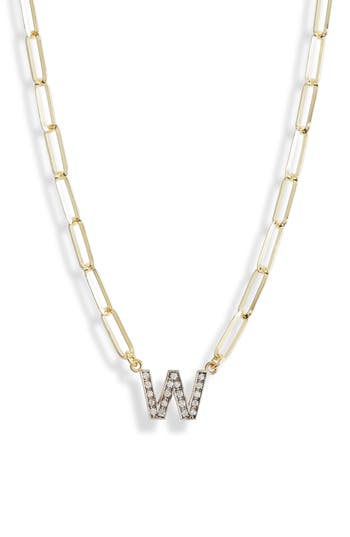 Meshmerise Diamond Initial Charm Paper Clip Chain Necklace In Yellow-w