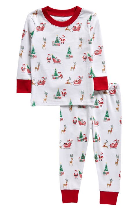 Santa Print Fitted Two-Piece Cotton Pajamas (Baby)