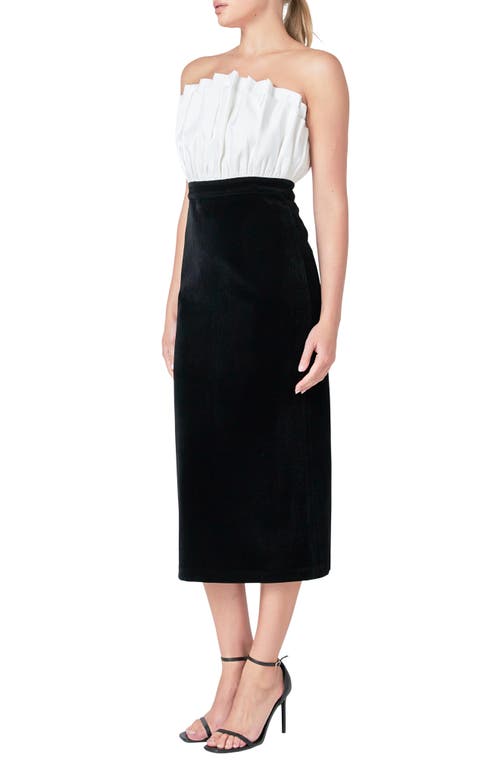 Endless Rose Strapless Mix Media Cocktail Midi Dress In Ivory