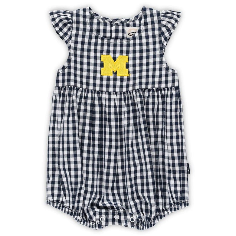 Garb Babies' Girls Infant  Navy Michigan Wolverines Cara Woven Gingham Ruffled Bodysuit