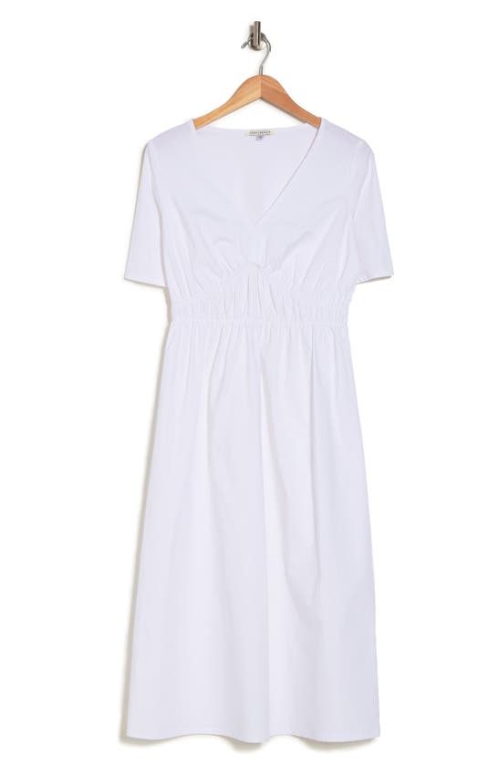 Tash And Sophie Long Sleeve Shirred Front Midi Dress In White