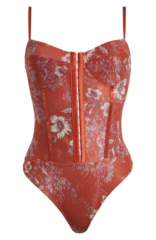Shop Free People Intimately Fp Floral Mesh Bodysuit In Tomato Combo