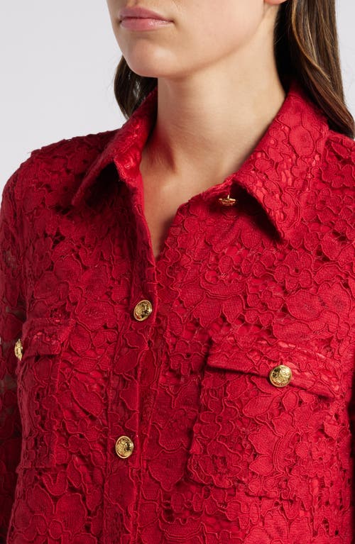 Shop Saylor Luna Long Sleeve Lace Shirtdress In Crimson