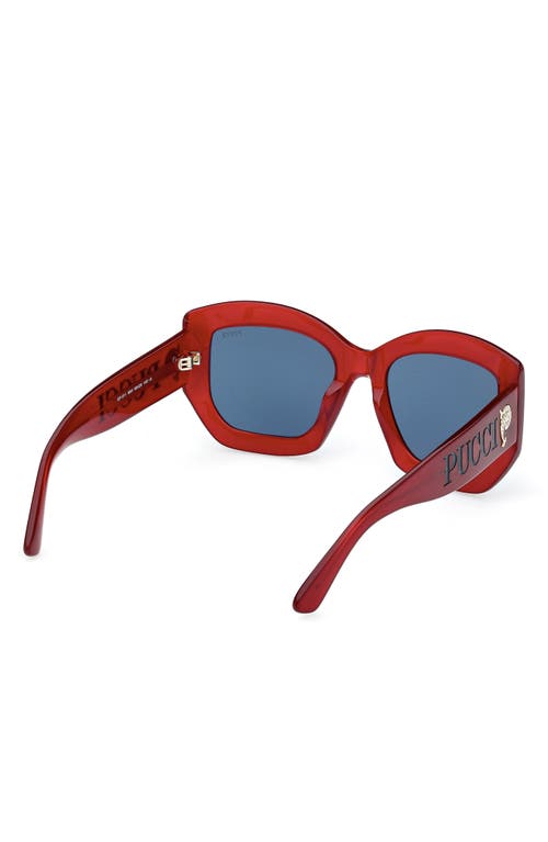 Pucci Women's Shiny Red & Blue Geometric Sunglasses In Milky Red/pale Gold/blue