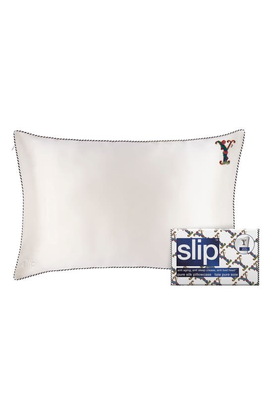 Slip Embroidered Pure Silk Queen Pillowcase In Y