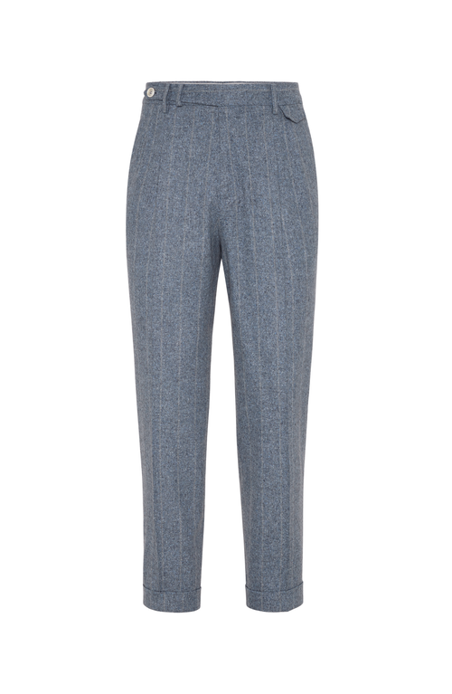 Shop Brunello Cucinelli Leisure Fit Trousers With Double Pleats In Azure