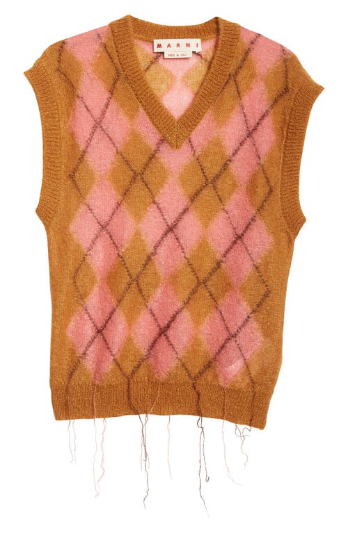 Shop Marni Argyle Distressed Mohair Blend Sweater Vest In Pink Combo